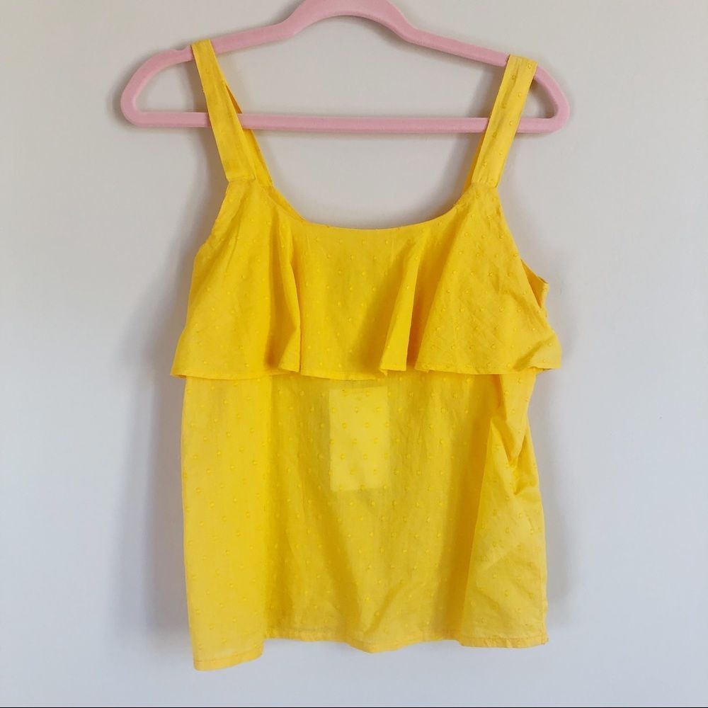 Ichi Yellow Gold Swiss Dot Ruffle Top Tank Top New With Tags